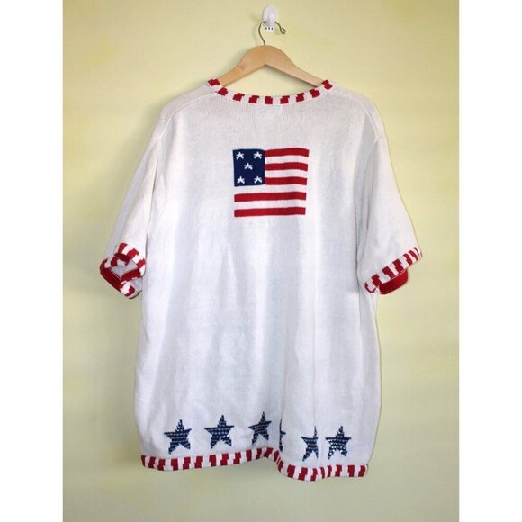 Quacker Factory Stars sequins Patriotic American Flag Sweater 3X Short Sleeve - Picture 8 of 11